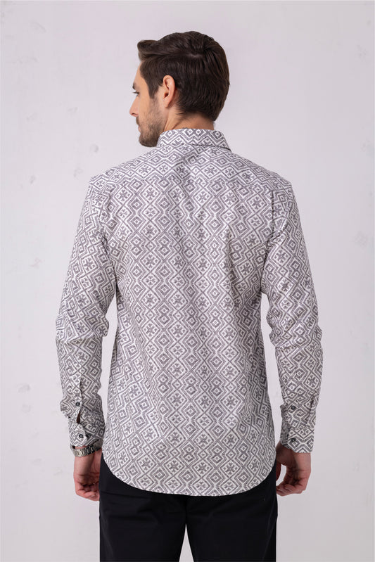Geometric Grey Jacquard Cotton Shirt. Vyne by Urban Thing.