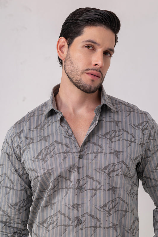 Geometric Mastery Grey Flat Weave Shirt. Vyne by Urban Thing.