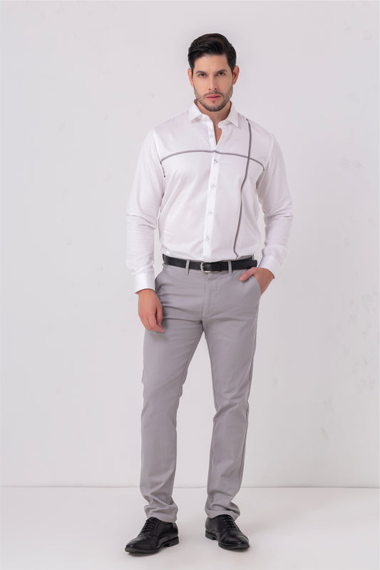 Piped Innovation White Shirt – Flat Weave Cotton. Vyne by Urban Thing.