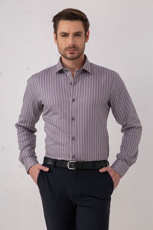 Purple Jacquard 100% Cotton Formal Shirt. Vyne by Urban Thing.