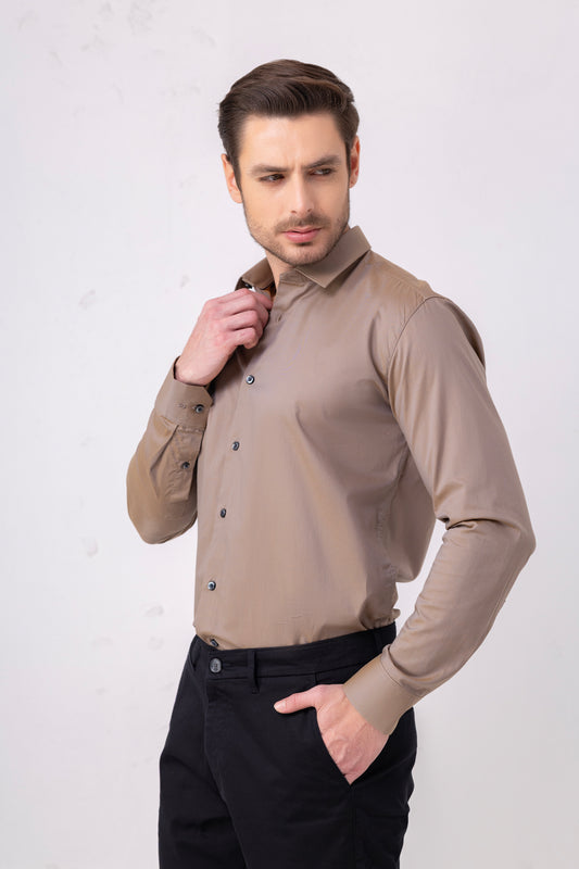 Taupe Sophistication – 100% Cotton Flat Weave Shirt.  BE SHARP by Urban Thing