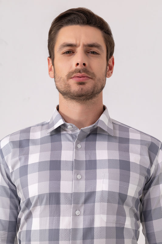 Giza Cotton Grey Twill Check Shirt. BE SHARP by Urban Thing.