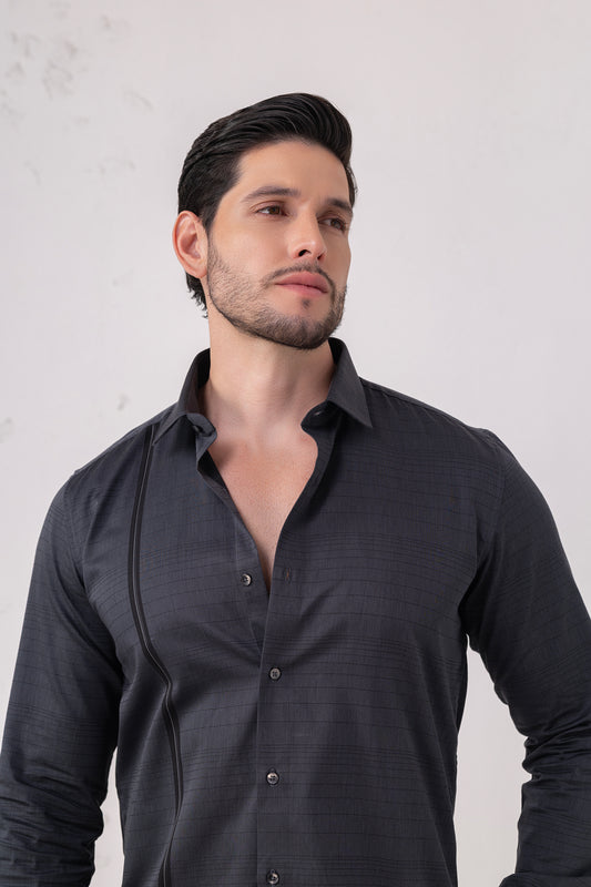 Jacquard Sophistication Navy Textural Mastery Shirt. Vyne by Urban Thing.