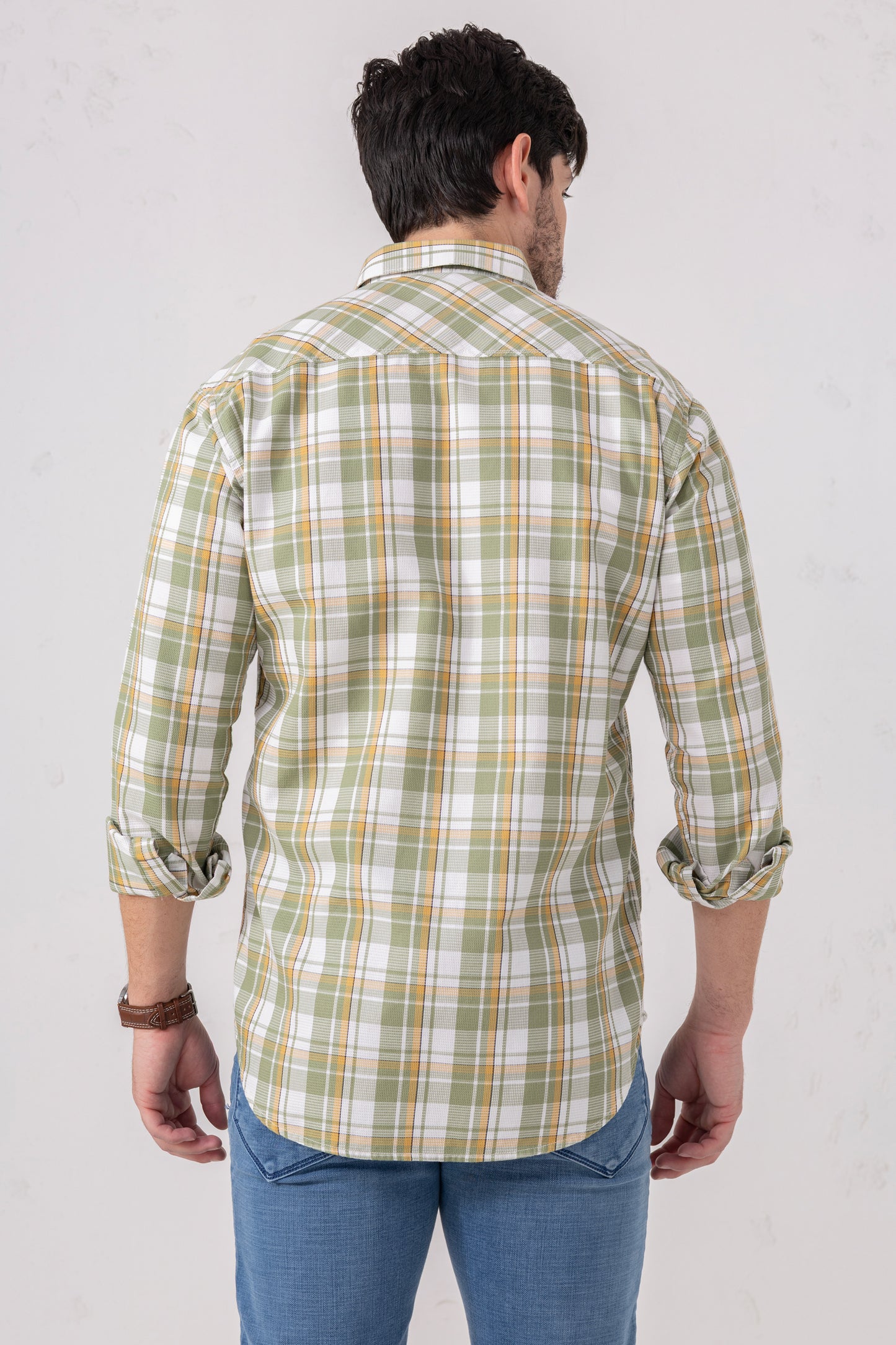 Green & Yellow Checks Casual Shirt 100% Cotton