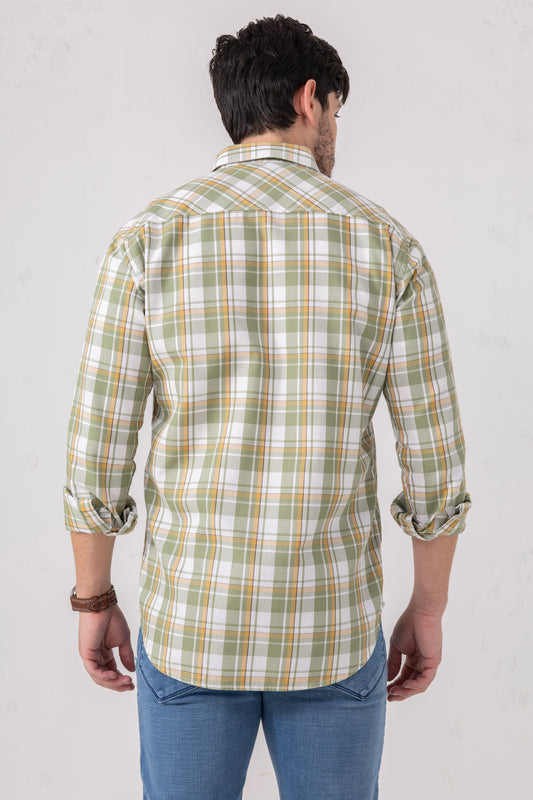 Green & Yellow Checks Casual Shirt 100% Cotton