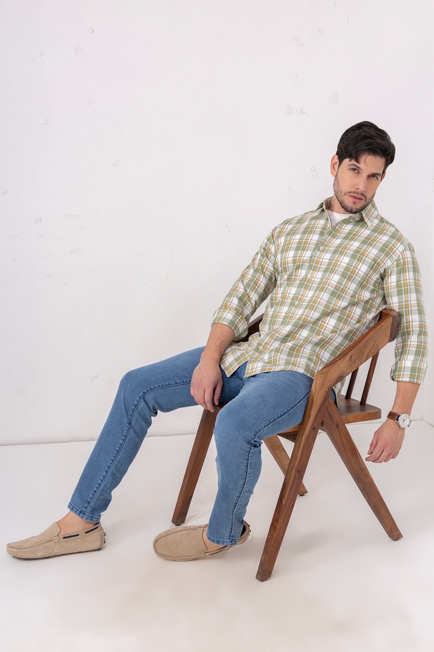 Green & Yellow Checks Casual Shirt 100% Cotton