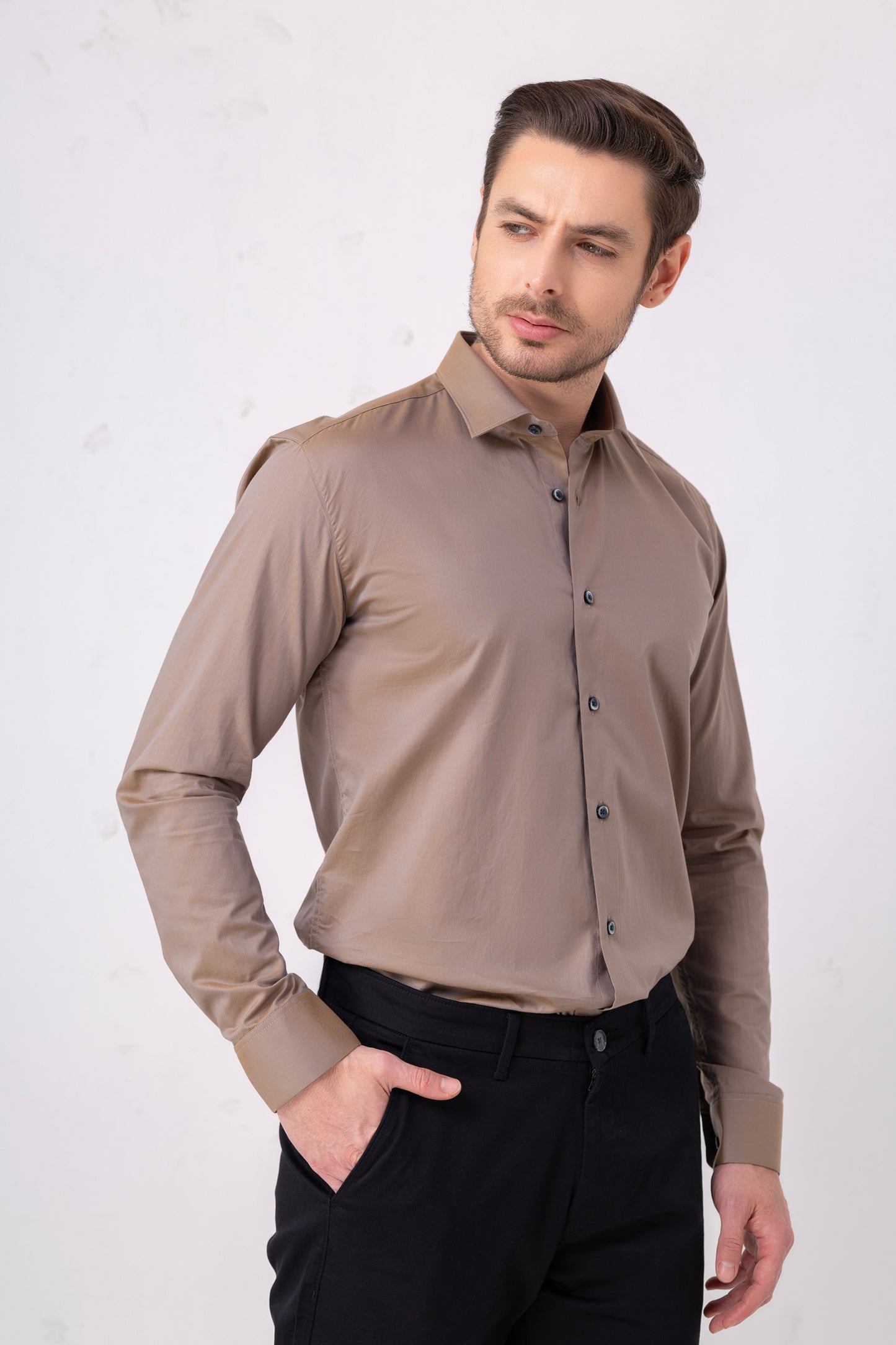 Taupe Sophistication – 100% Cotton Flat Weave Shirt.  BE SHARP by Urban Thing