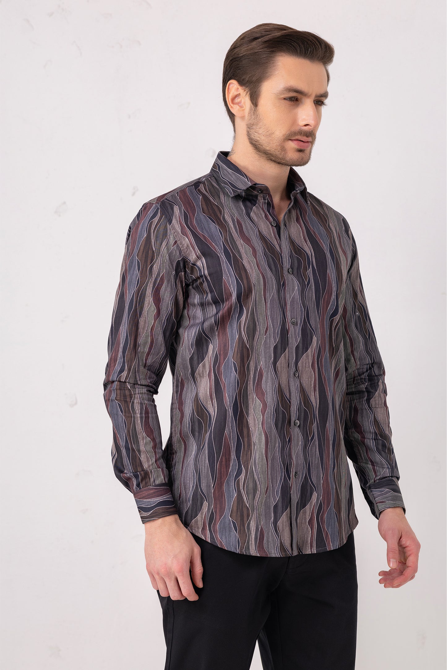 Abstract Artistry: 100% Cotton Wave Print Mastery Shirt. Vyne by Urban Thing.