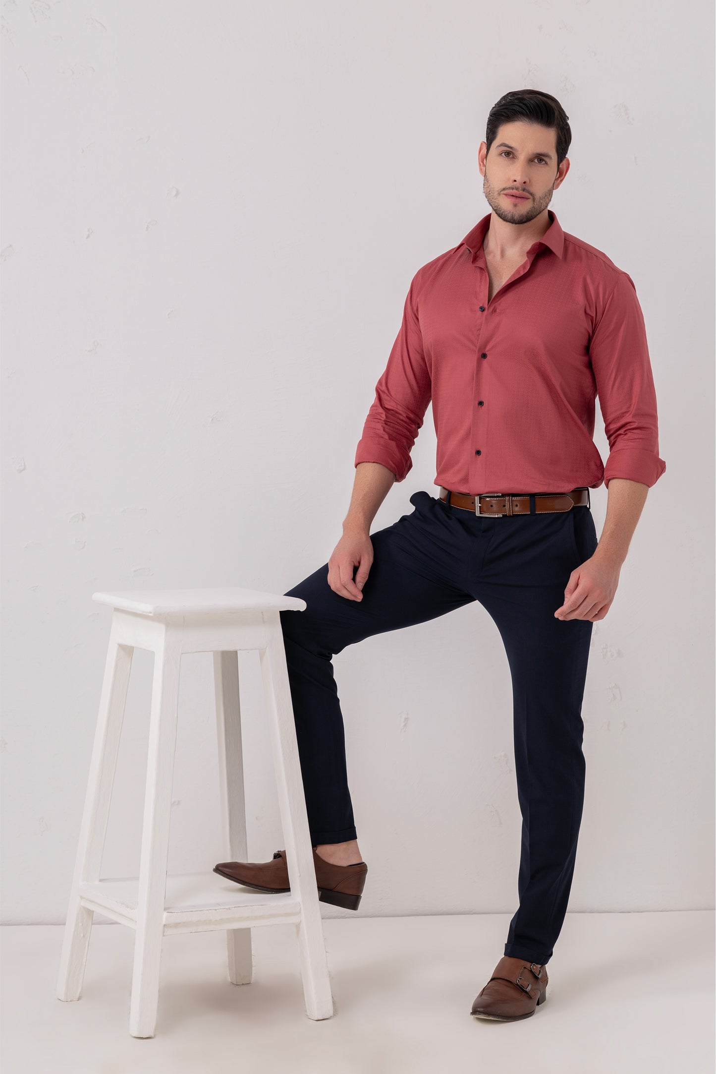 Rust Red Giza Cotton Formal Shirt. BE SHARP by Urban Thing.