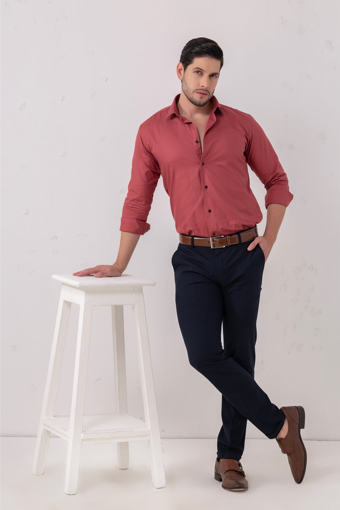 Rust Red Giza Cotton Formal Shirt. BE SHARP by Urban Thing.