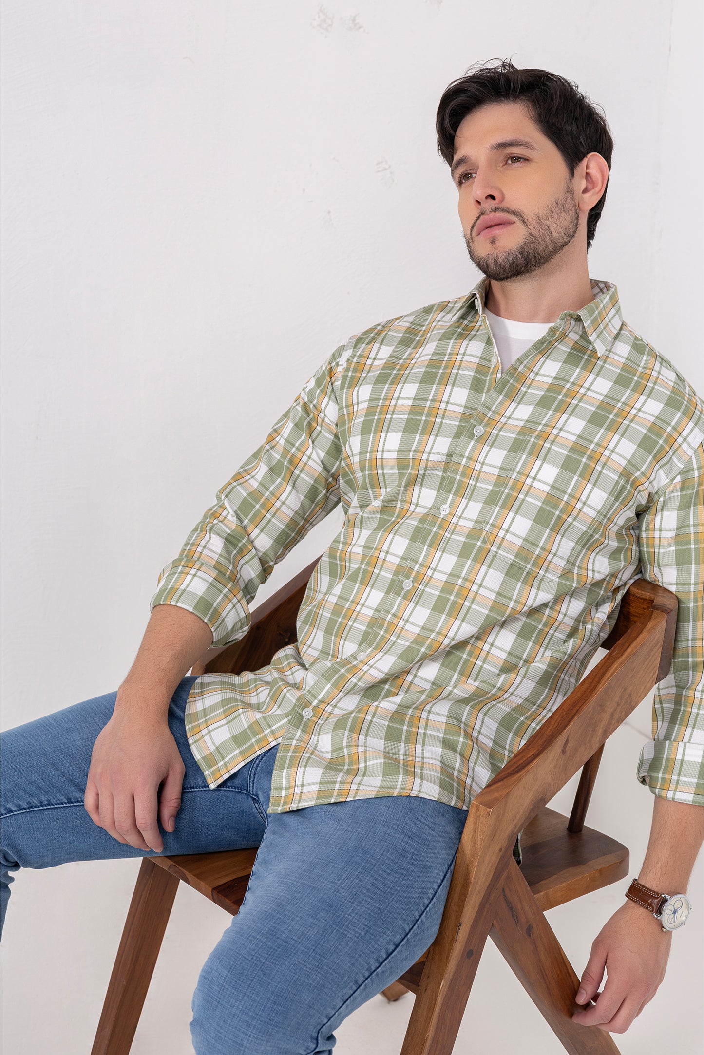 Green & Yellow Checks Casual Shirt 100% Cotton