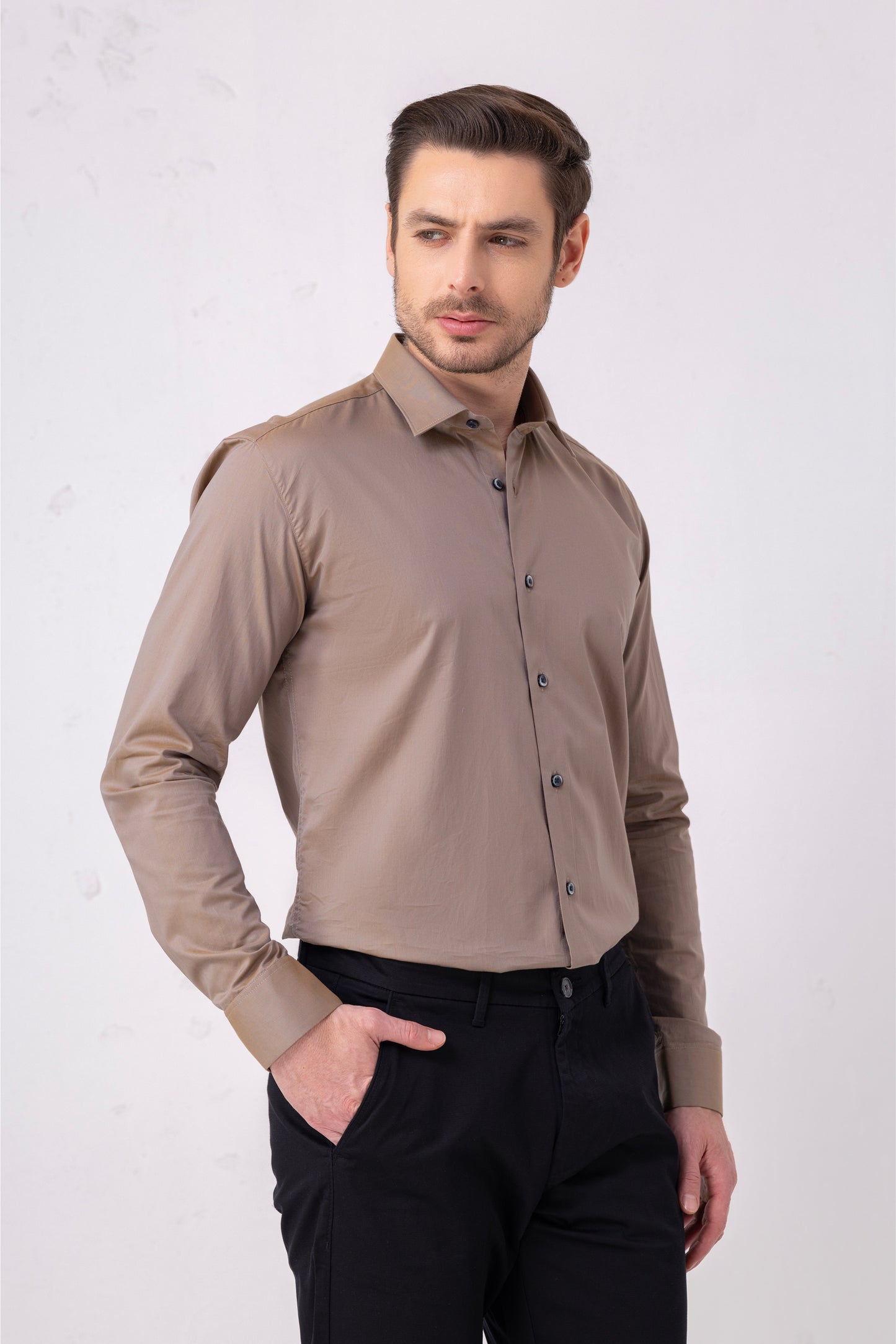 Taupe Sophistication – 100% Cotton Flat Weave Shirt.  BE SHARP by Urban Thing