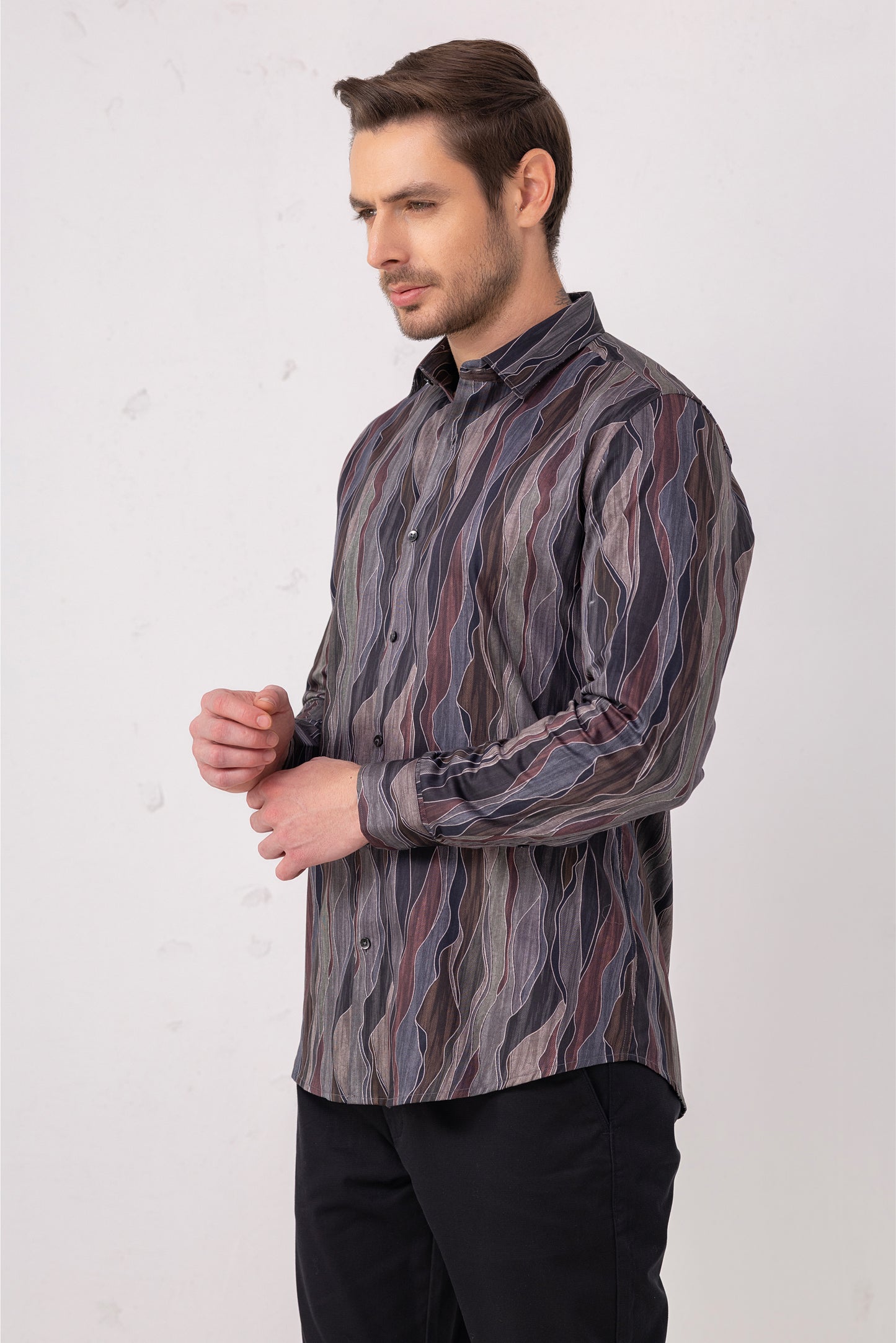 Abstract Artistry: 100% Cotton Wave Print Mastery Shirt. Vyne by Urban Thing.