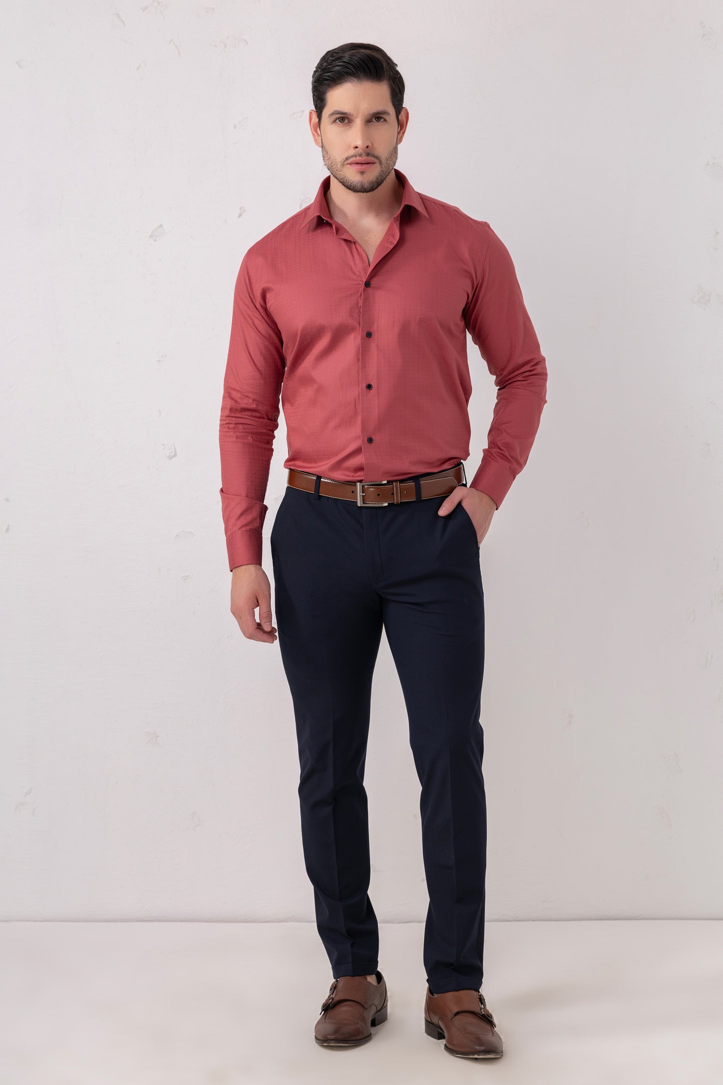 Rust Red Giza Cotton Formal Shirt. BE SHARP by Urban Thing.