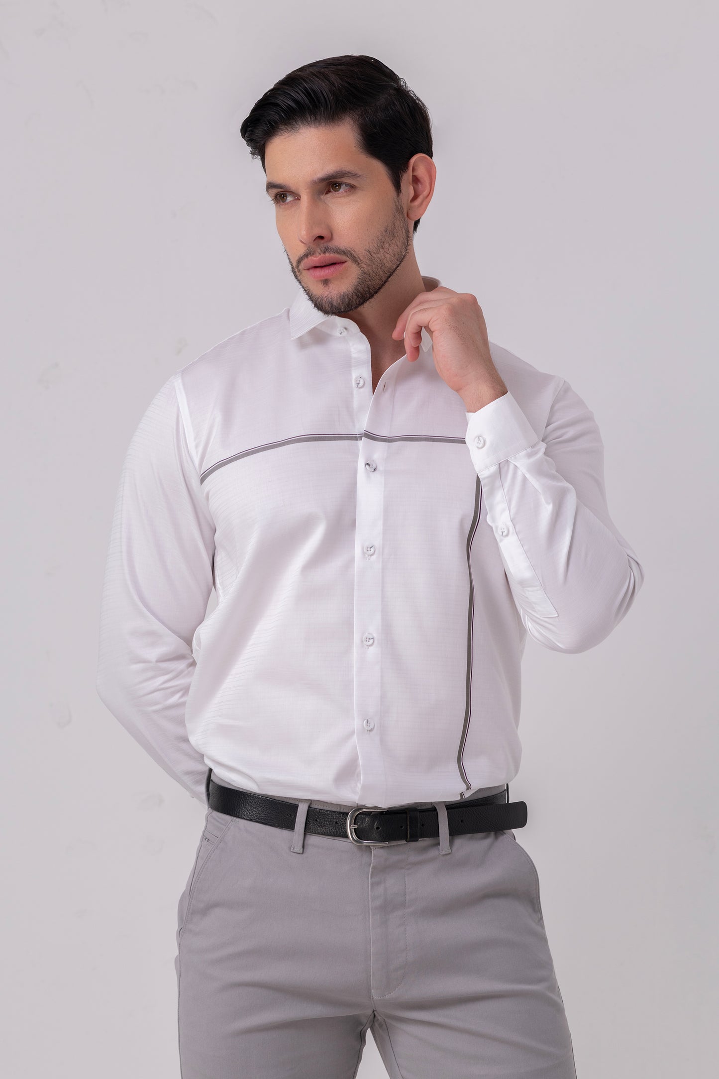 Piped Innovation White Shirt – Flat Weave Cotton. Vyne by Urban Thing.