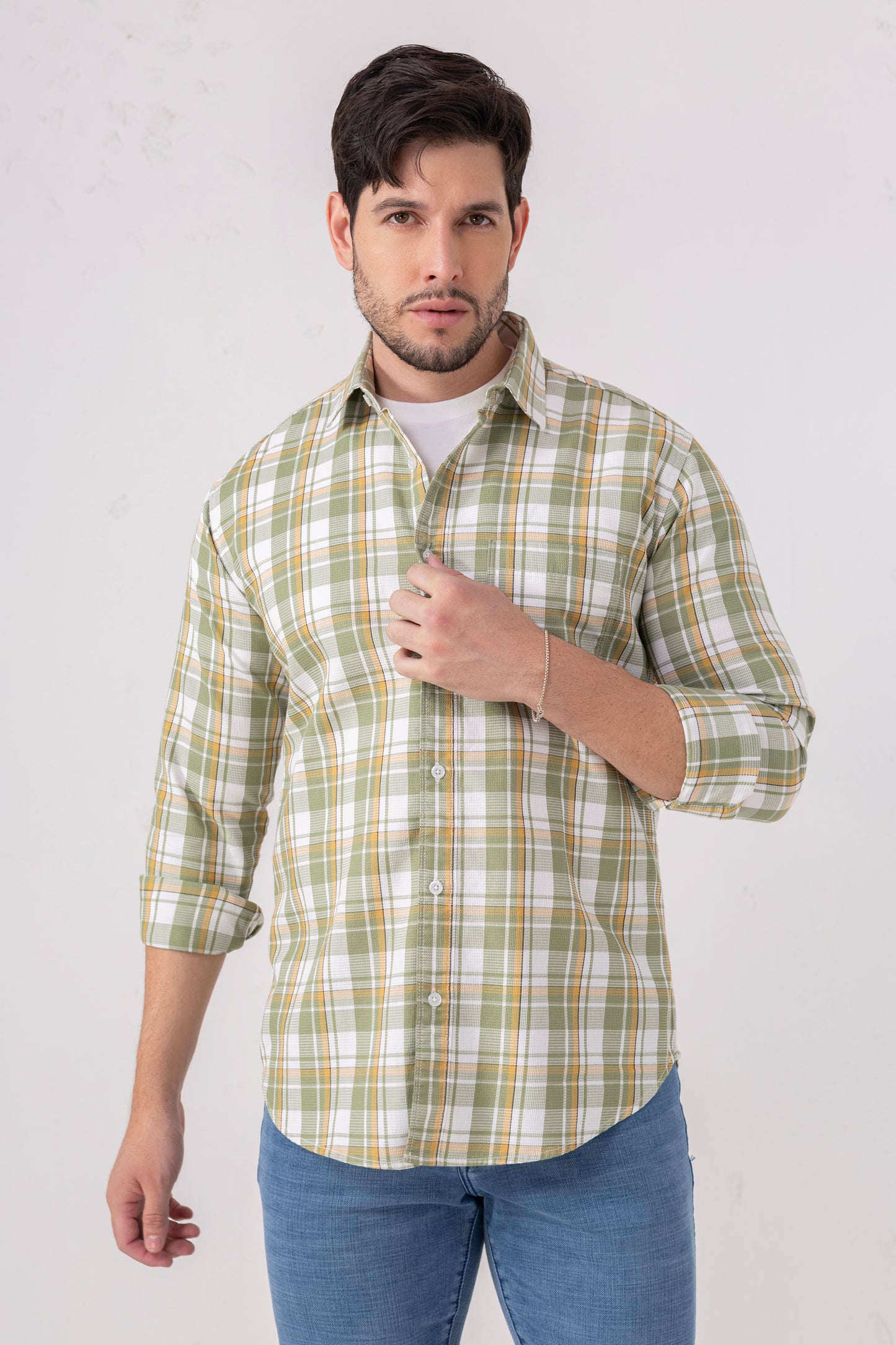Green & Yellow Checks Casual Shirt 100% Cotton