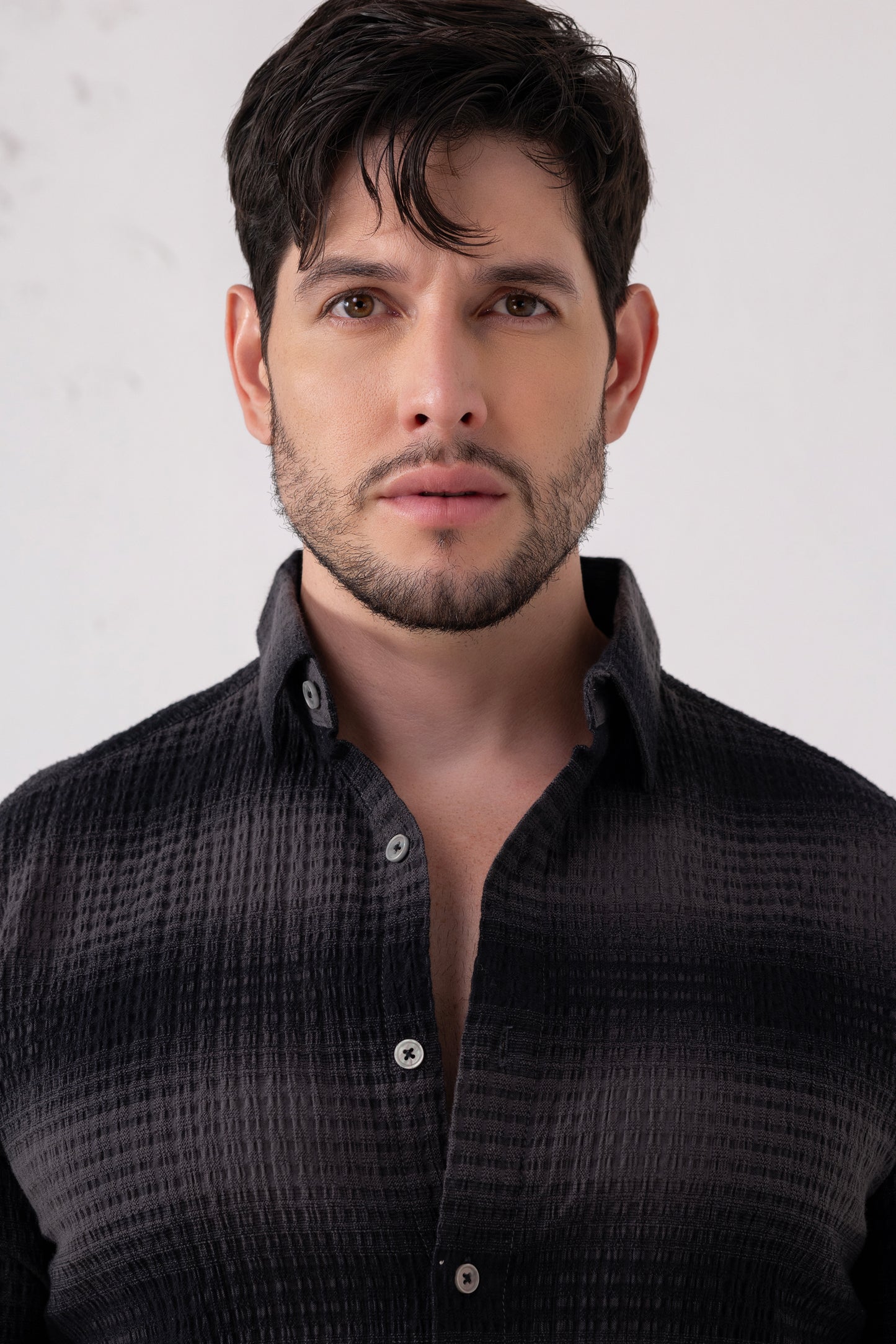 Black Waffle Checks Cotton Blend Casual Shirt – Modern Fit