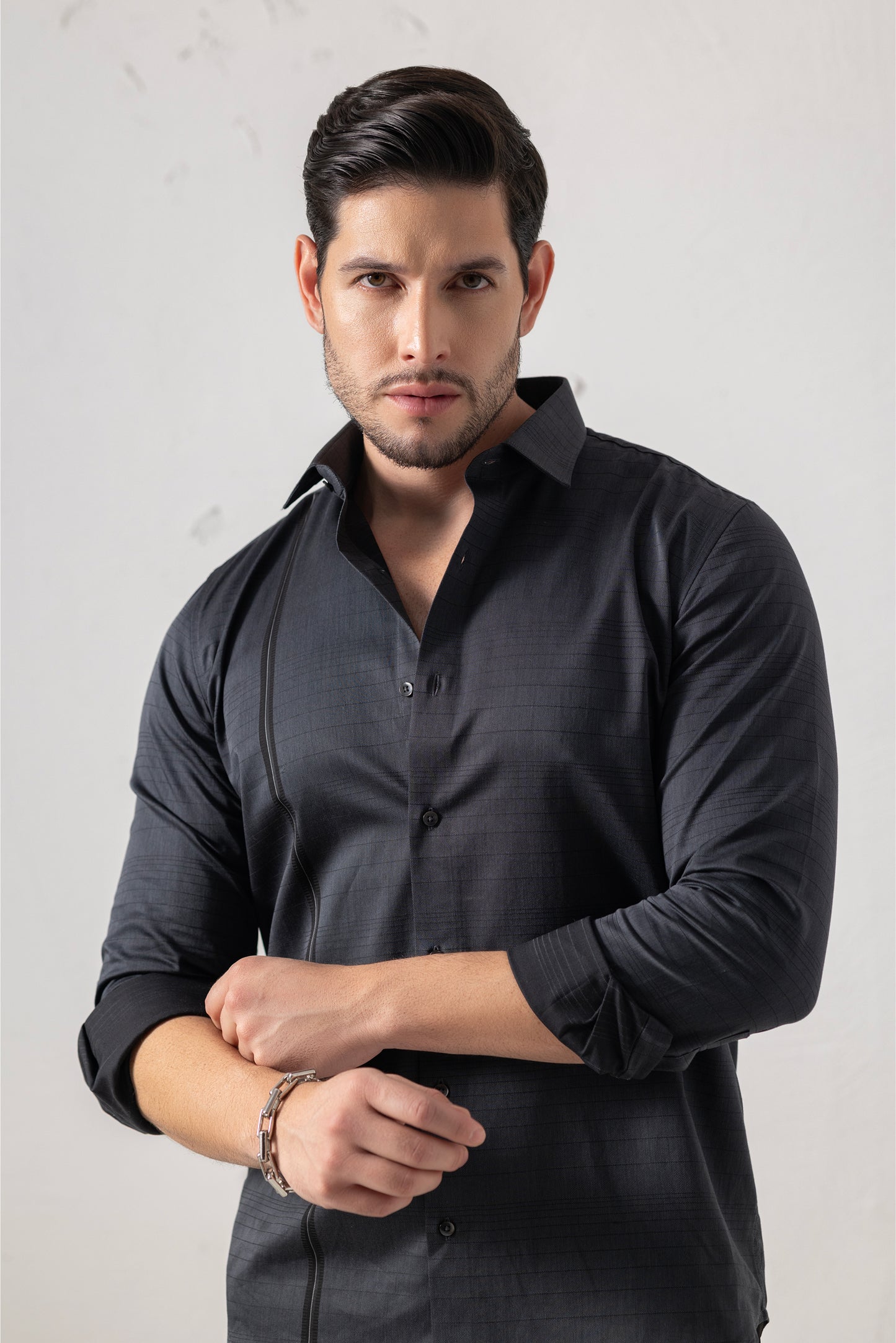 Jacquard Sophistication Navy Textural Mastery Shirt. Vyne by Urban Thing.