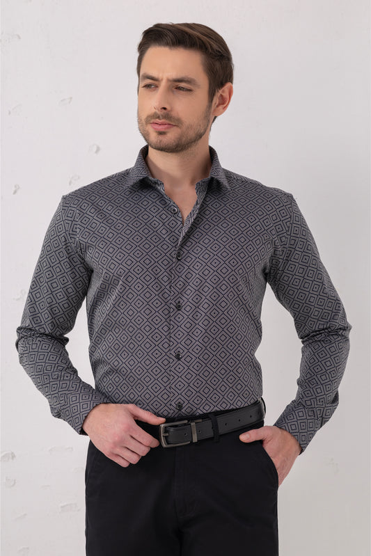 Midnight Navy Diamond Jacquard Cotton Shirt