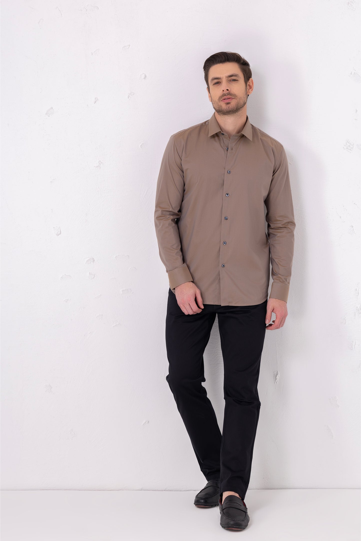 Taupe Sophistication – 100% Cotton Flat Weave Shirt.  BE SHARP by Urban Thing