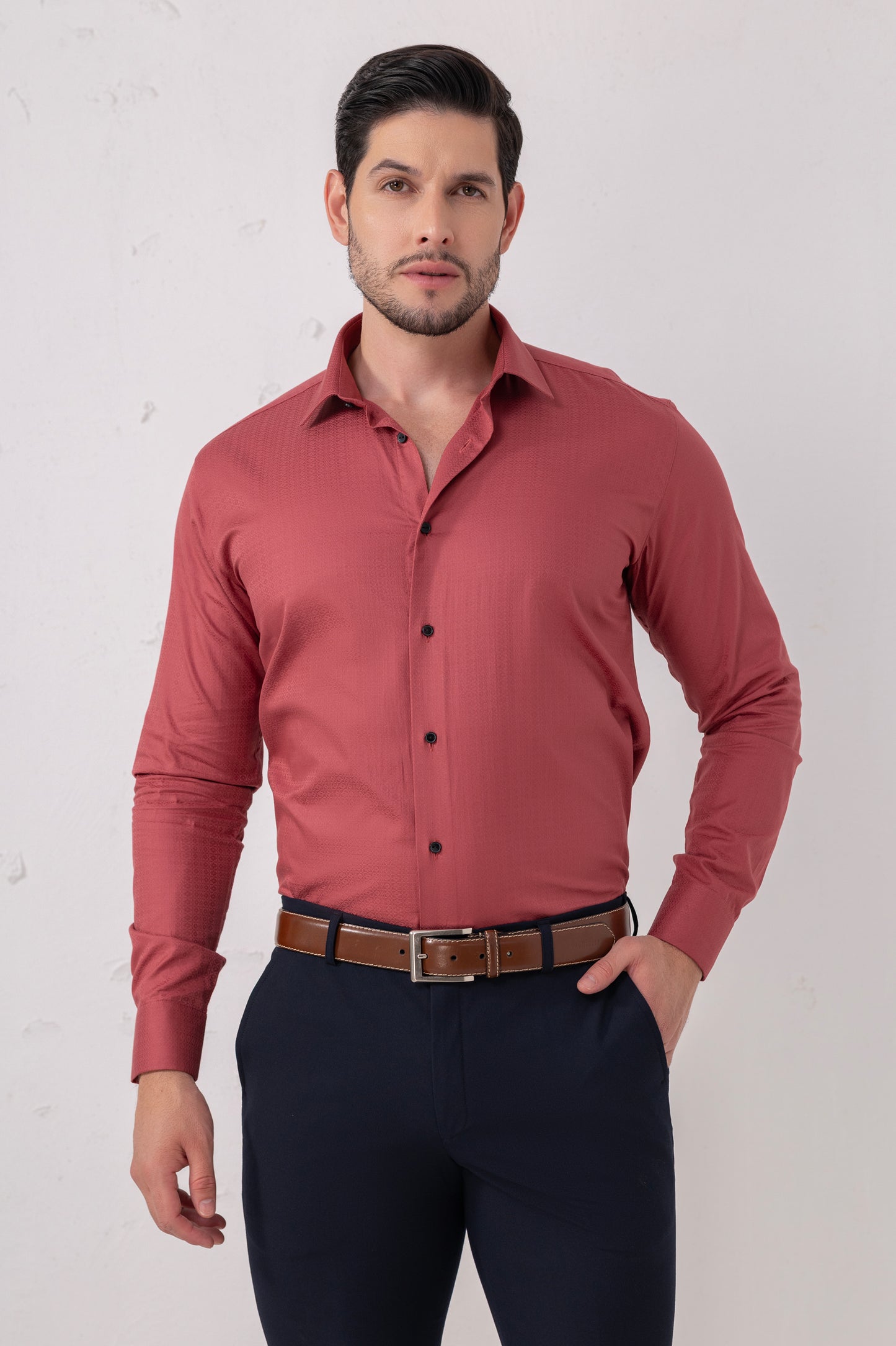 Rust Red Giza Cotton Formal Shirt. BE SHARP by Urban Thing.