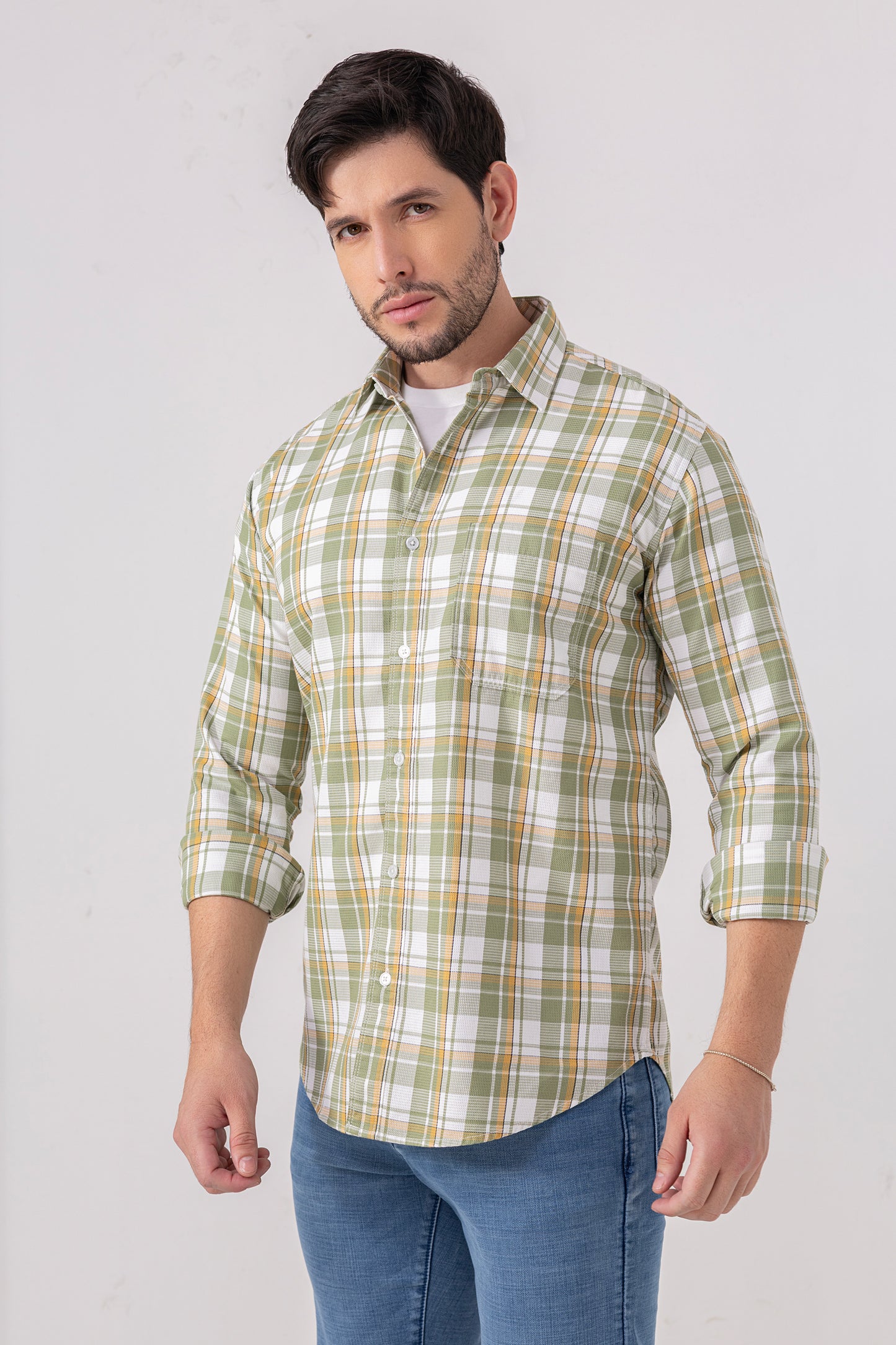 Green & Yellow Checks Casual Shirt 100% Cotton