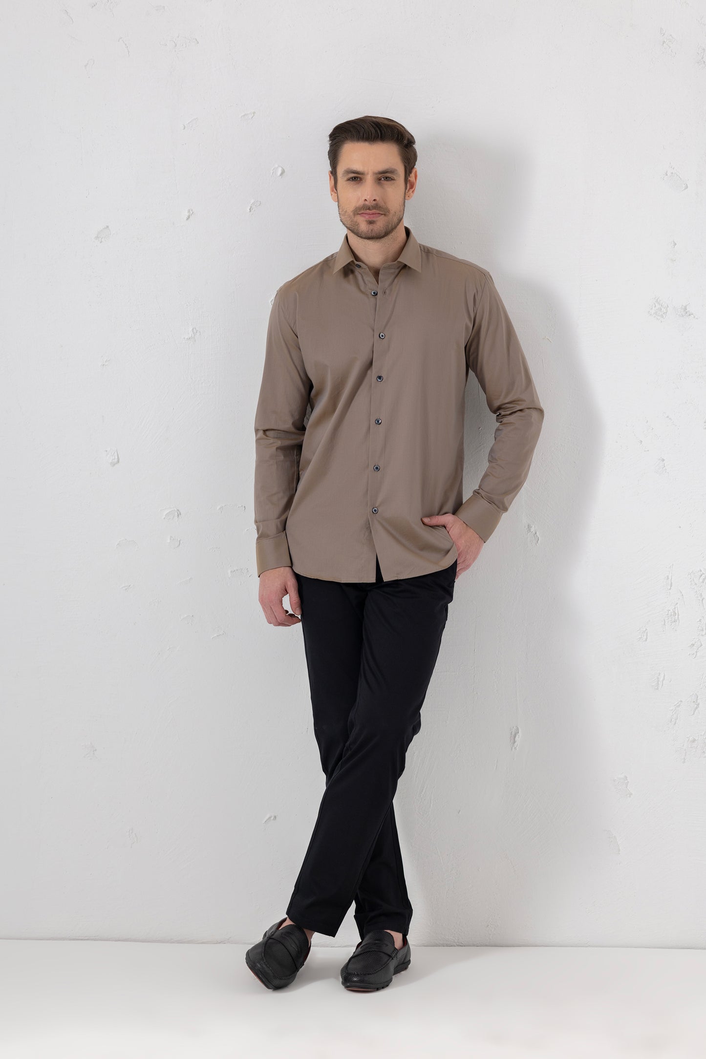 Taupe Sophistication – 100% Cotton Flat Weave Shirt.  BE SHARP by Urban Thing