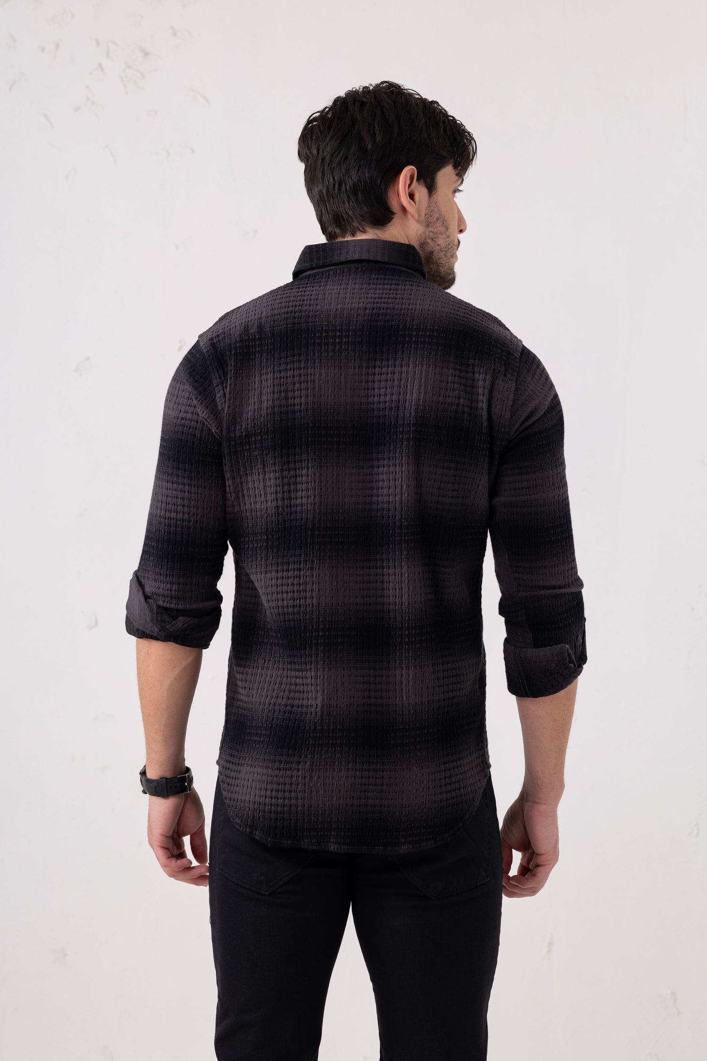 Black Waffle Checks Cotton Blend Casual Shirt – Modern Fit