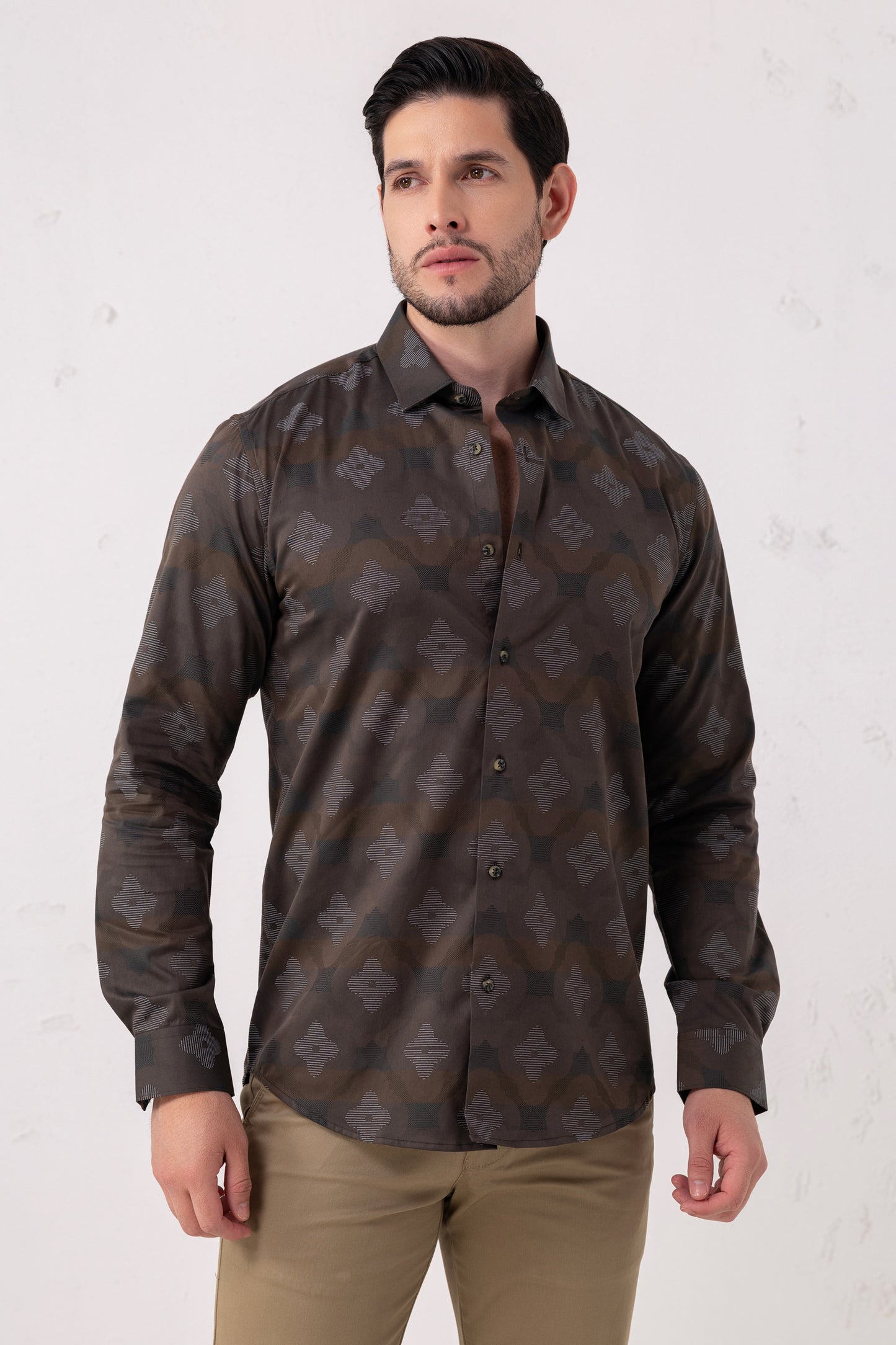 Brown Jacquard 100% Cotton Party Shirt. Vyne by Urban Thing.