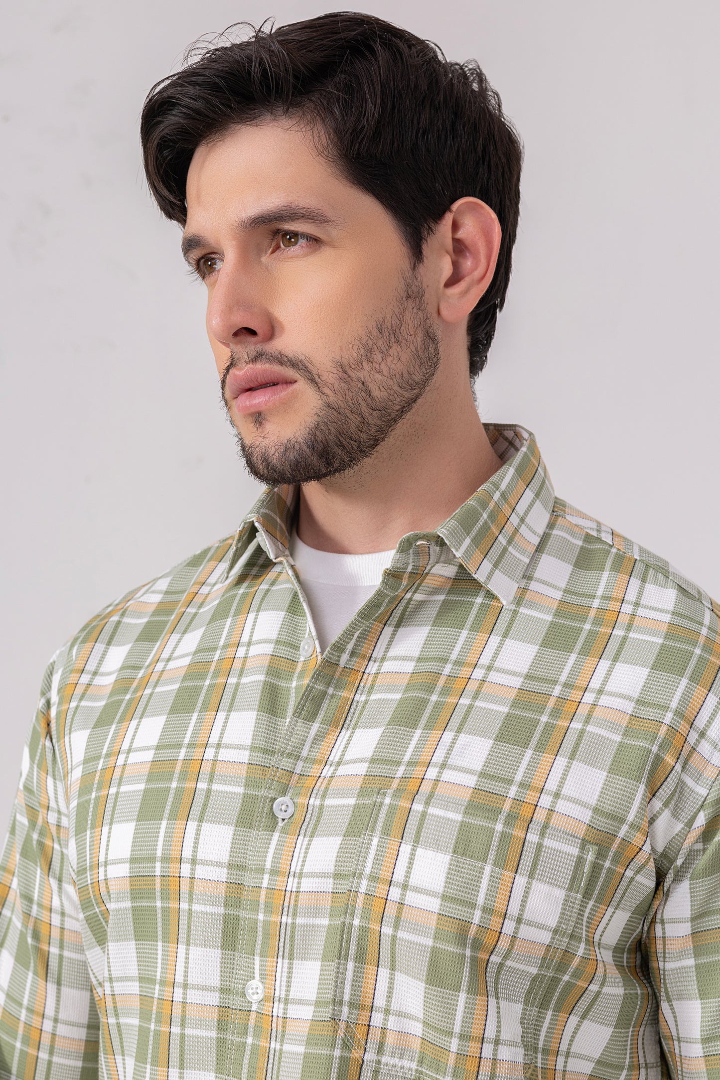 Green & Yellow Checks Casual Shirt 100% Cotton