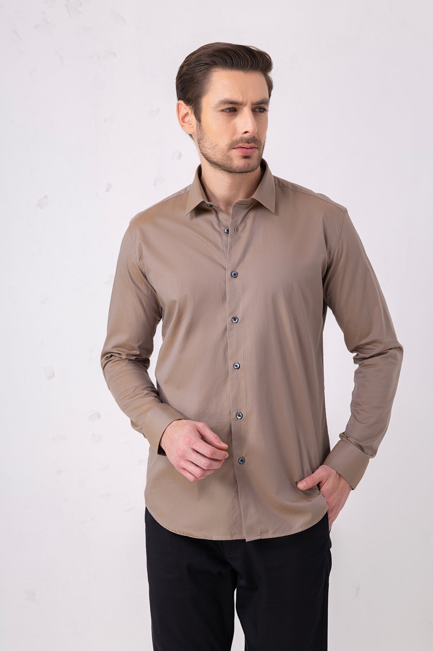 Taupe Sophistication – 100% Cotton Flat Weave Shirt.  BE SHARP by Urban Thing