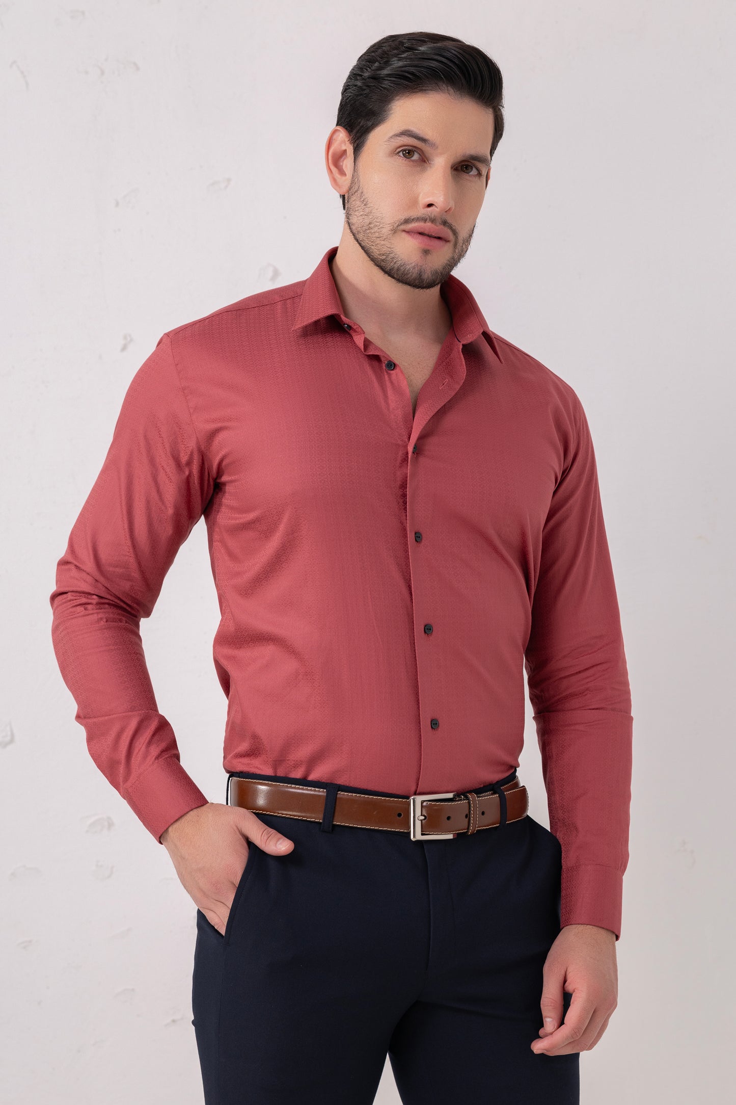 Rust Red Giza Cotton Formal Shirt. BE SHARP by Urban Thing.