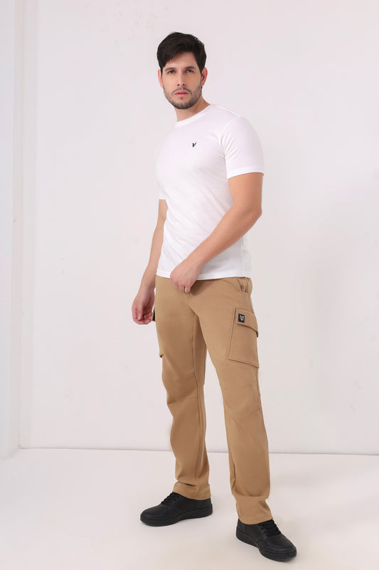 Tactical Streetwear – Brown Stretch Cargo Pants for Men
