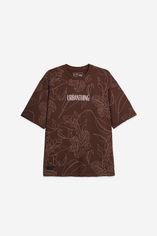 Leaf Print Oversized Graphic Tee