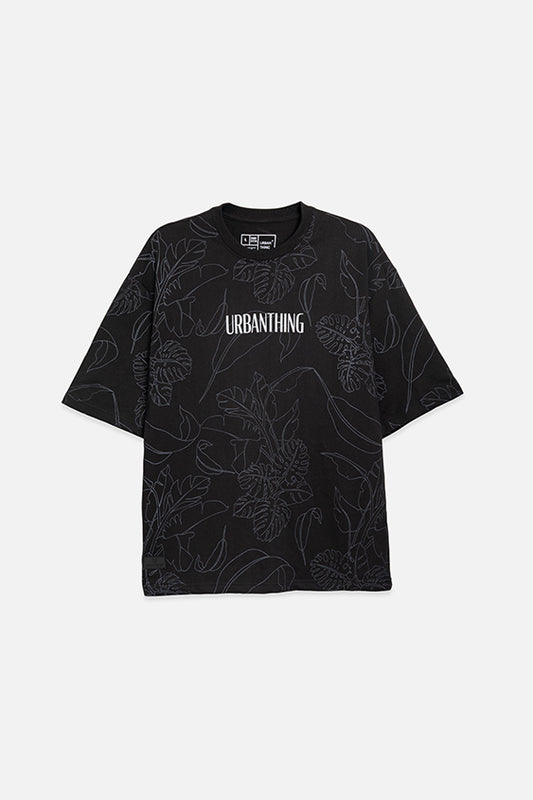 Leaf Print Oversized Graphic Tee