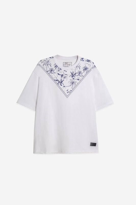 Coastal Neck Print Oversized T-Shirt