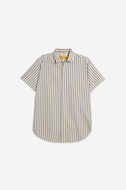 Men’s 100% Cotton Vertical Stripe Shirt – Ivory & Navy