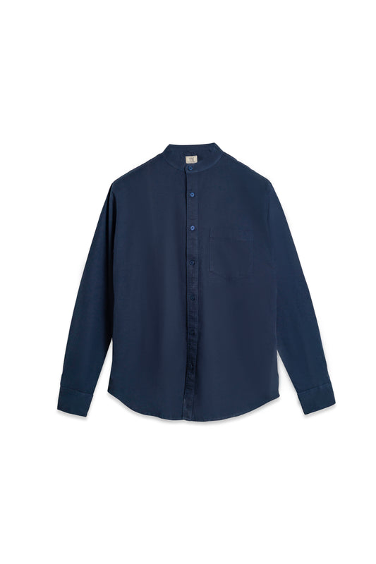 Navy Minimalist Band Collar Shirt – 100% Cotton