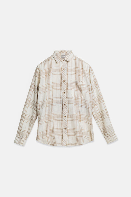Azure Harmony: Cotton Blend Light Brown Check Shirt