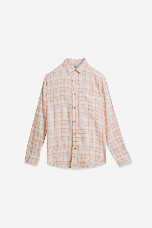 Linen Blend Peach Check Shirt