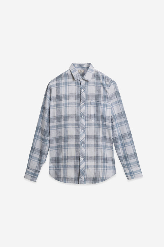 Azure Heritage: Linen Blend Blue Check Shirt
