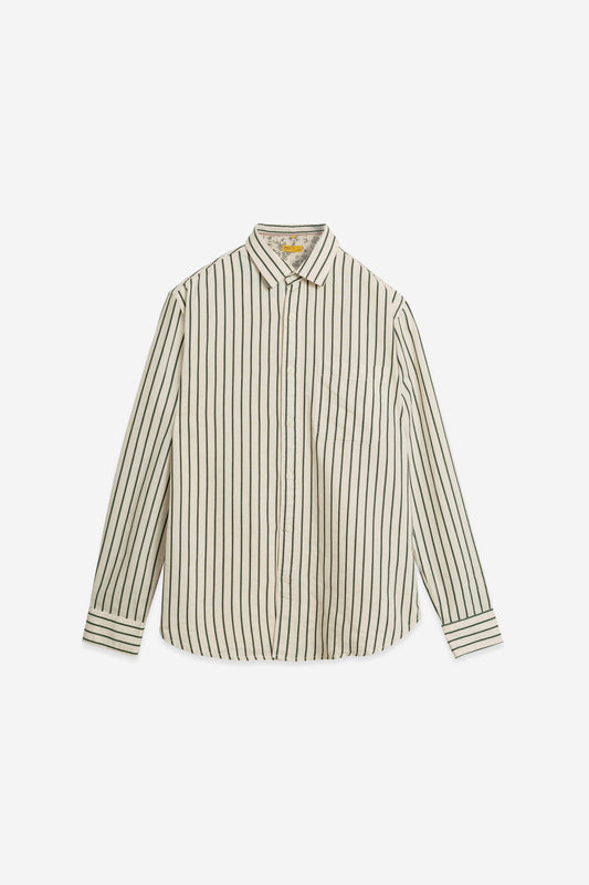 Full-Sleeve Shirt – Cream with Olive Stripes 100% Cotton