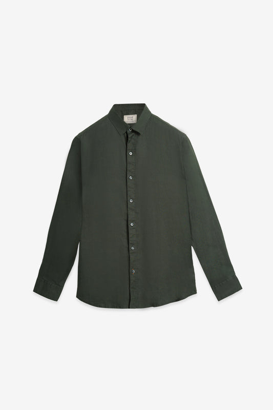 Pure Linen Shirt – Dark Green