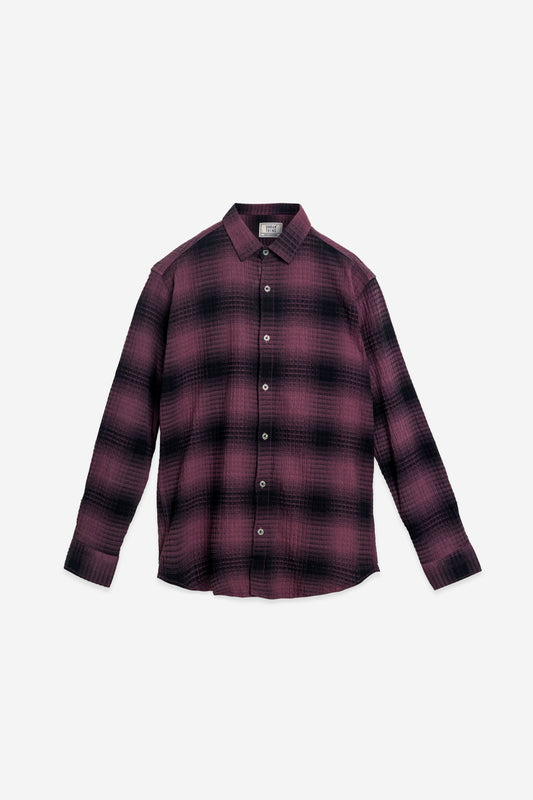 Cotton Blend Burgundy Gradient Check Shirt