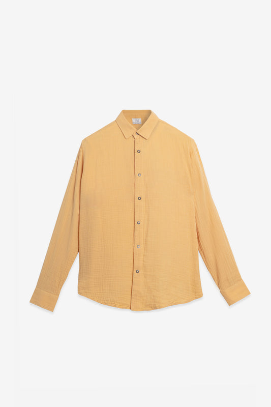 Yellow Mustard Seersucker Shirt – Double-Layer Cotton
