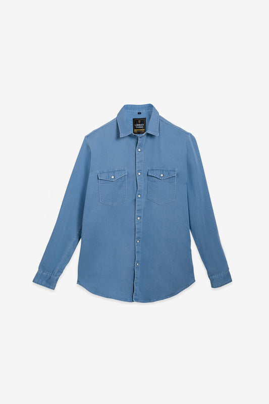 Denim Indigo Chambray  Blue Heritage Shirt – 100% Cotton