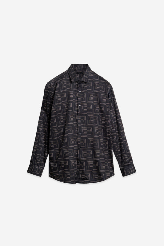 Satin Geometric Shirt – Black & Grey. Vyne by Urban Thing.