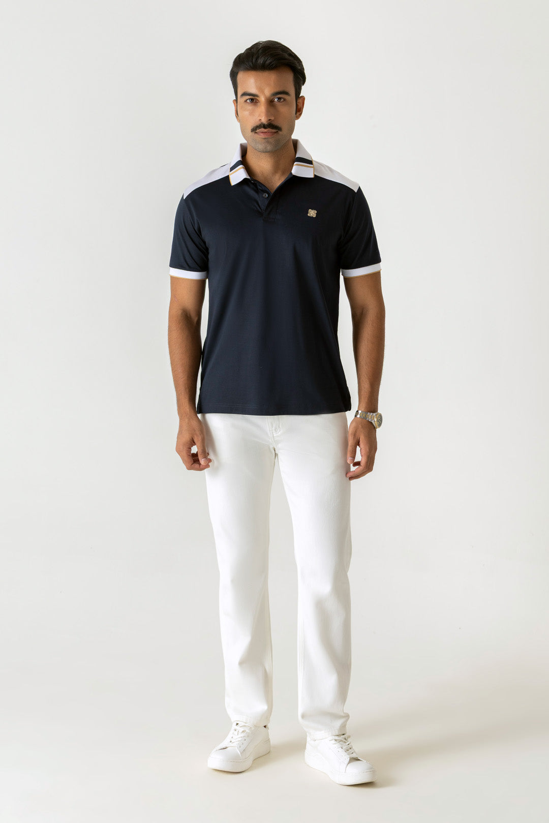 Colour Block Navy Colour Polo T-Shirt