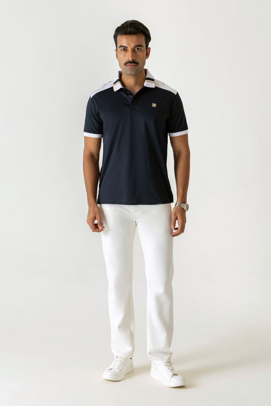 Colour Block Navy Colour Polo T-Shirt