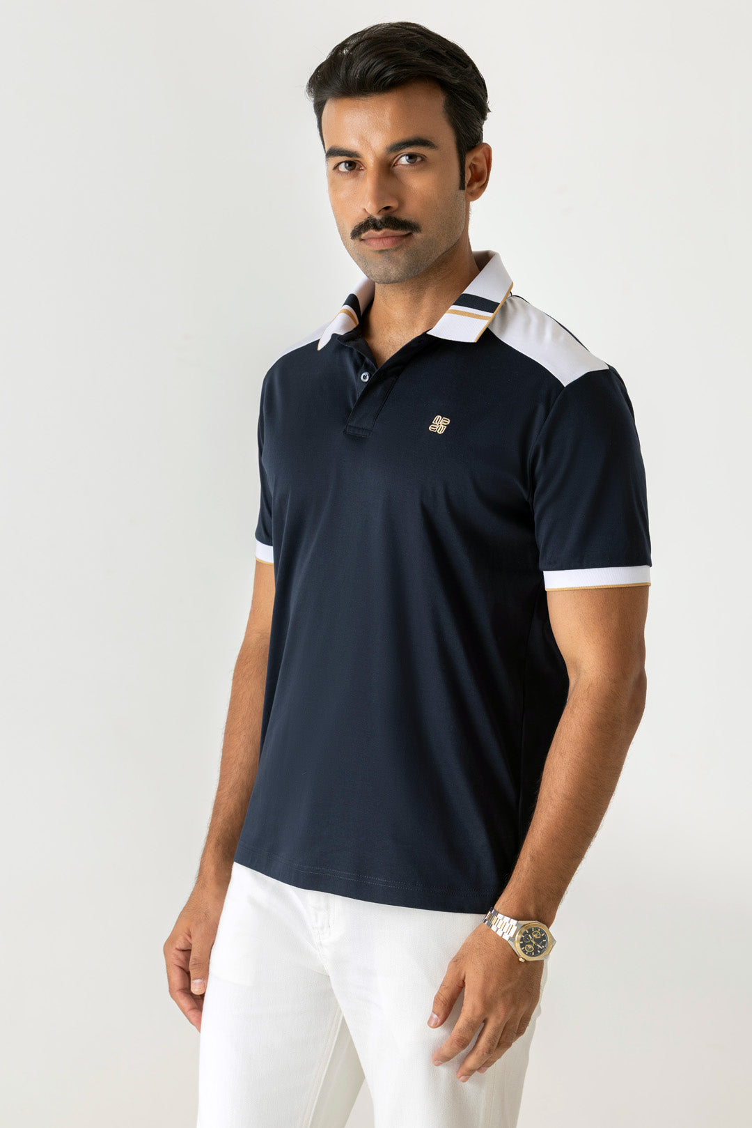 Colour Block Navy Colour Polo T-Shirt